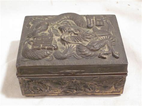 japanese metal dragon box|Vintage Metal Dragon Trinket Box w/ Wood Liner Made In Japan .